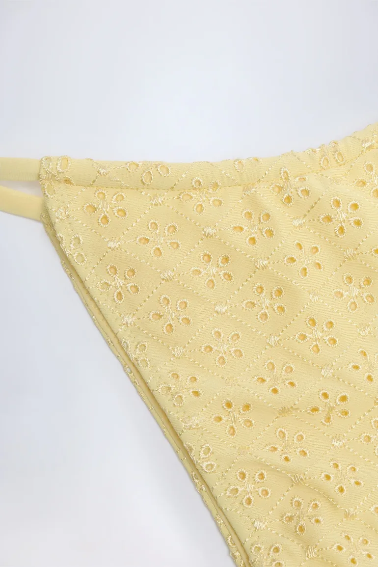 Broderie Anglaise Drawstring Bikini Bottoms in Lemon Yellow - 4