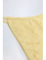Broderie Anglaise Drawstring Bikini Bottoms in Lemon Yellow - 4