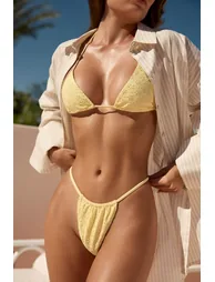 Broderie Anglaise Drawstring Bikini Bottoms in Lemon Yellow