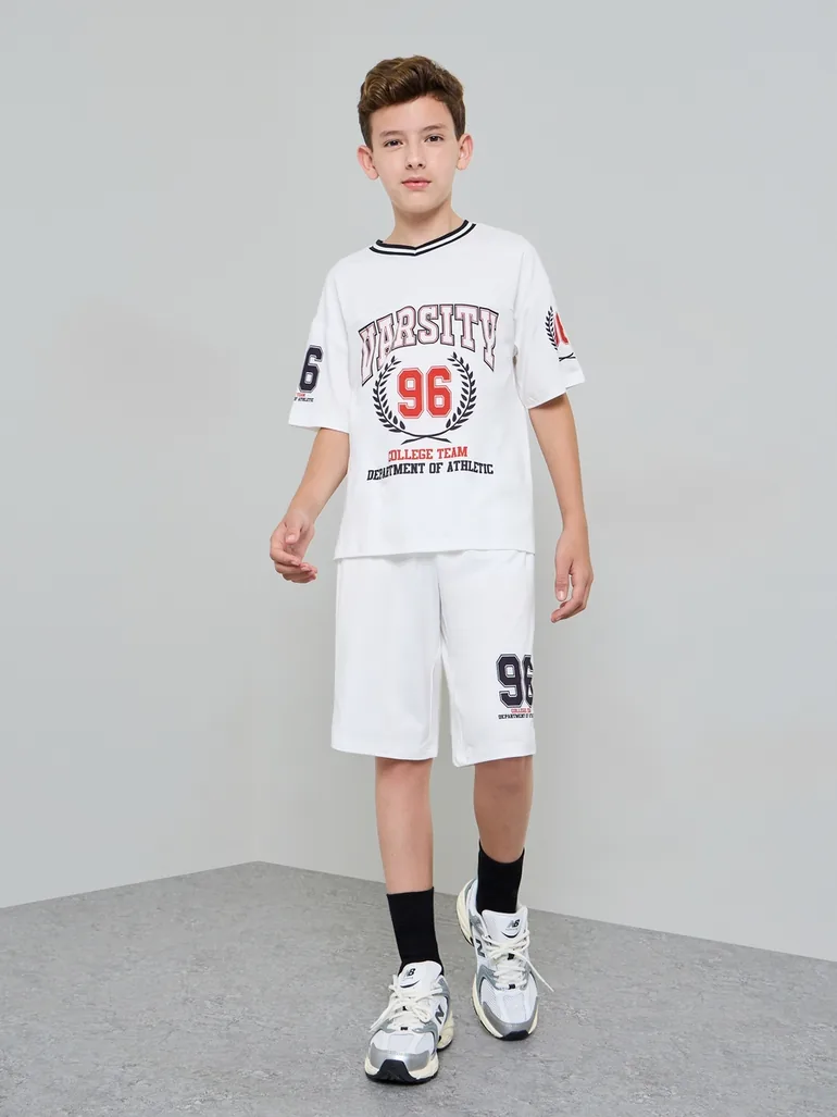 Boys Graphic V Neck Jersey T-Shirt and Shorts Set