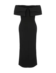 Black Lined Woven Long Stylish Evening Dress Night Graduation Dress - 2