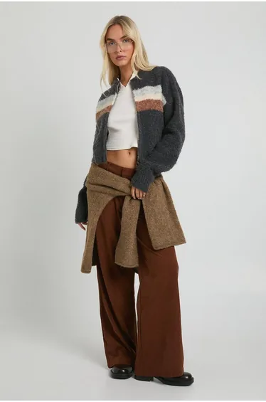 Cord Cinch Waist Wide Leg Trouser - tan