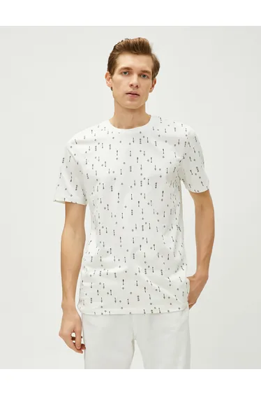 Ethnic Printed T-Shirt Slim Fit Crew Neck Cotton