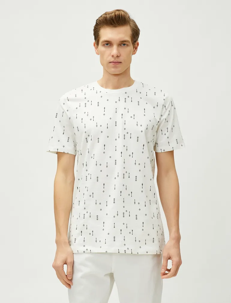 Ethnic Printed T-Shirt Slim Fit Crew Neck Cotton - 2