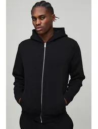 Basic Regular Zip Through Hoodie - black