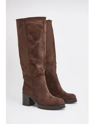 Naya Faux Suede Medium Block Heel High Leg Boots