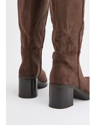 Naya Faux Suede Medium Block Heel High Leg Boots - 1
