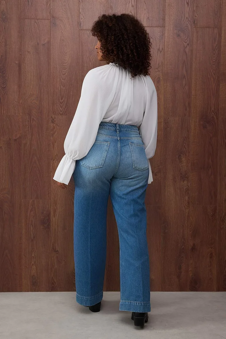 Blue Yüksel Bey Pocket Detailed Straight Fit Plus Size Jeans - 4