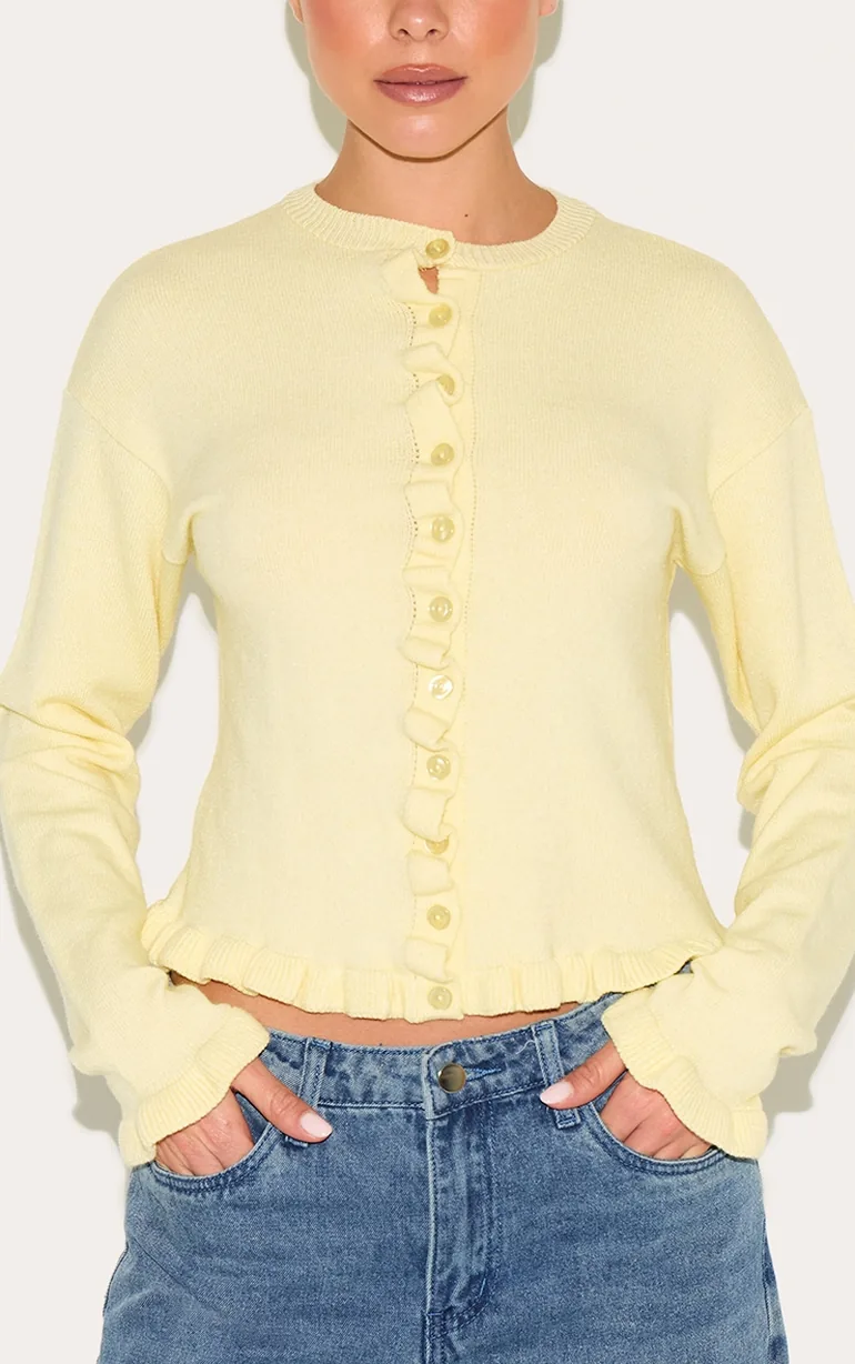 Lemon Knit Ruffle Detail Cardigan - 3
