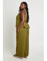 Plus Chiffon Mid Rise Wide Leg Trousers - olive - 1