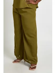 Plus Chiffon Mid Rise Wide Leg Trousers - olive - 3
