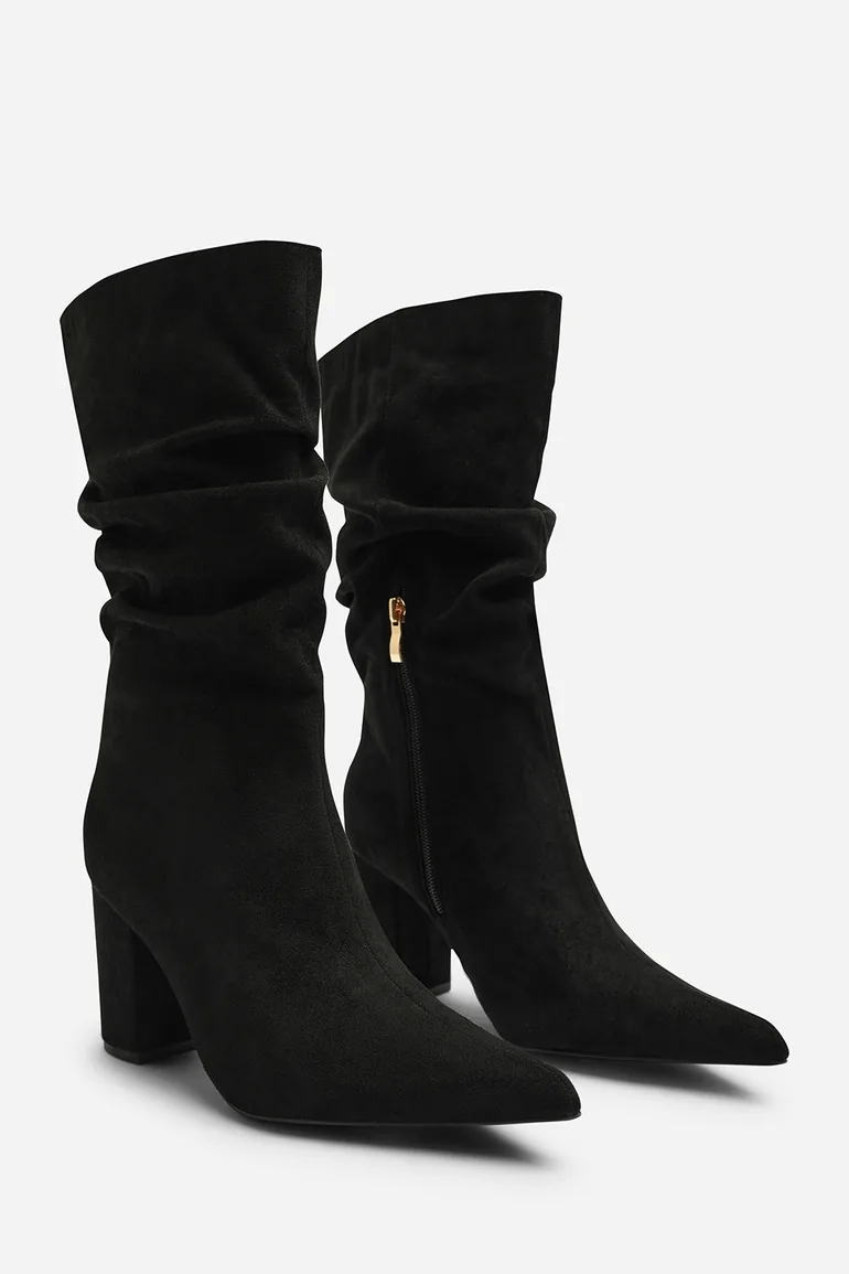 Lilyana Ruched Heeled Calf Boot In Black Suede - 2