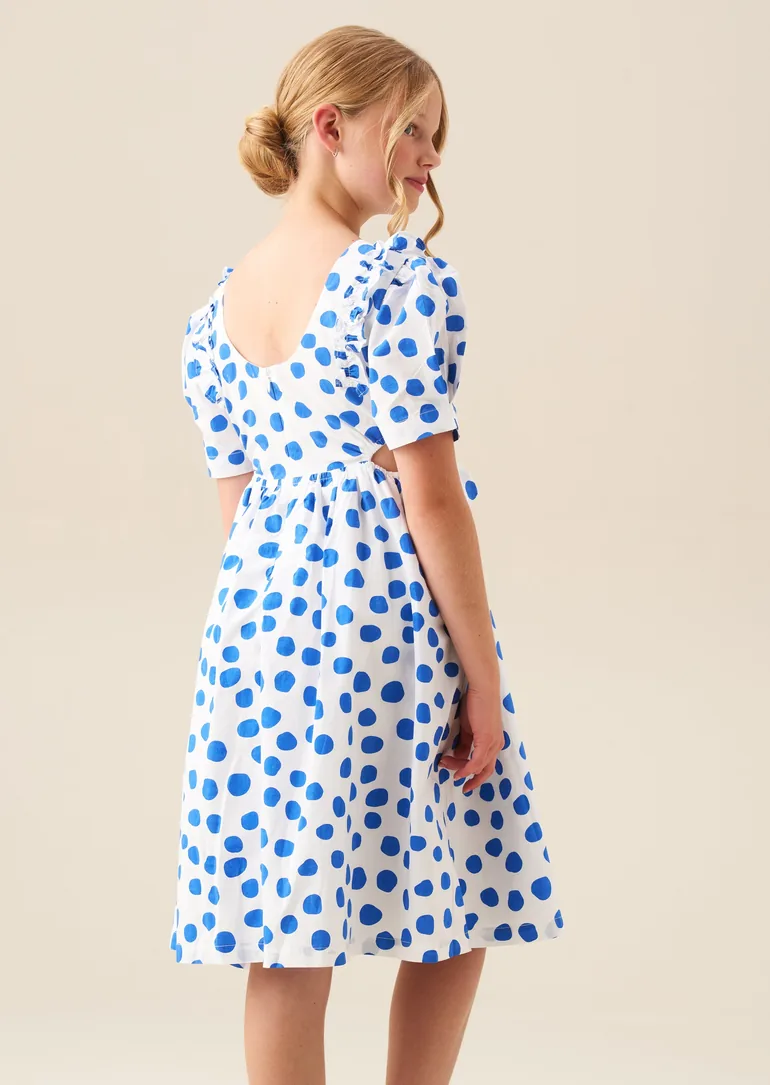 Amara Blue Puff Sleeve Spot Dress - 1