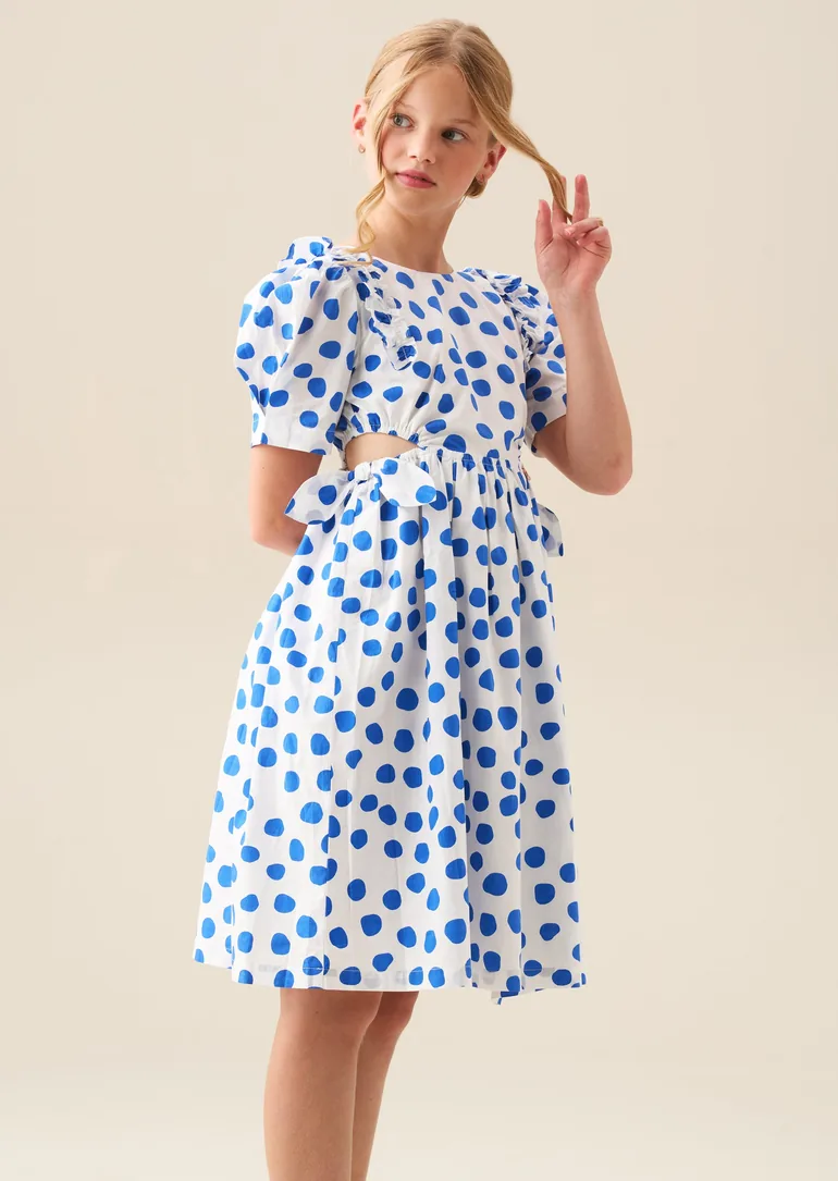 Amara Blue Puff Sleeve Spot Dress - 3