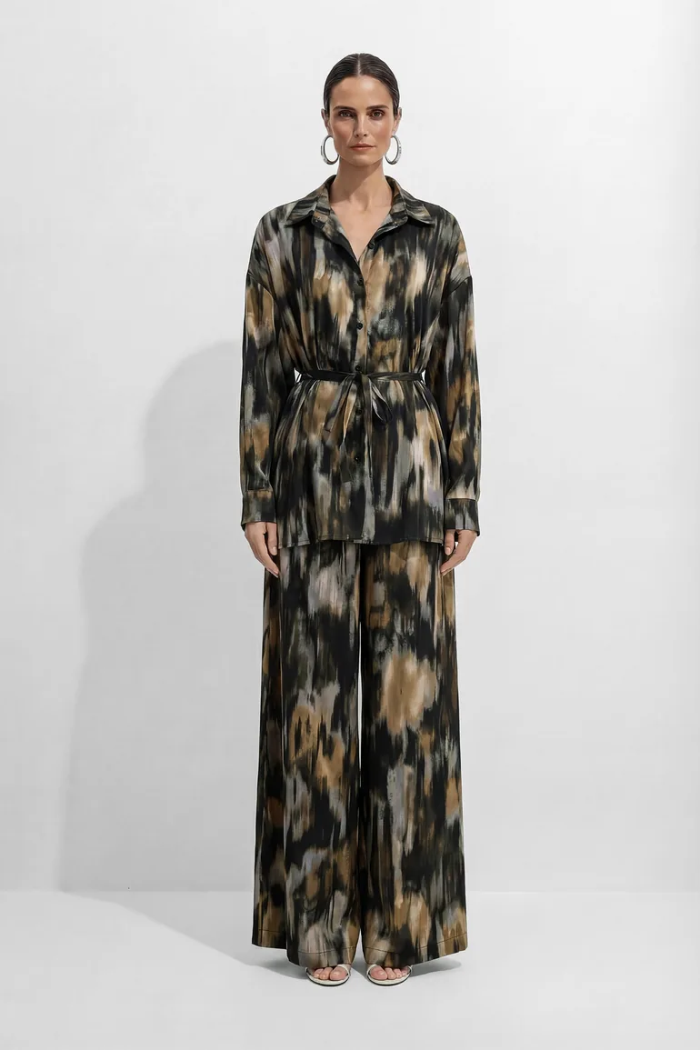Chill Moment Black Abstract Print Top & Wide Leg Pants Set - 2