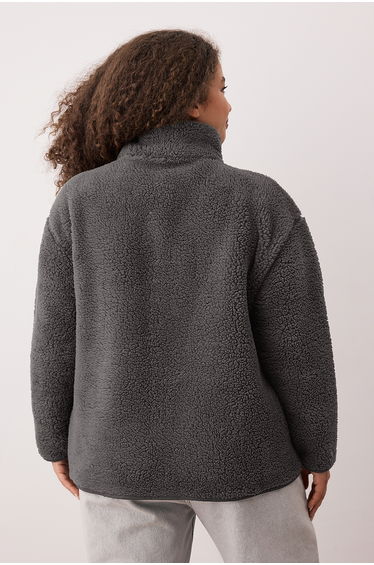Winter essentials anthracite thick fleece zip-up stand collar pocketed knitted sweatshirt product thumbnail 4