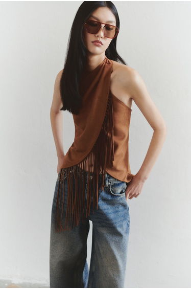 Limited Edition Brown Regular Halter Neck Tie Vest
