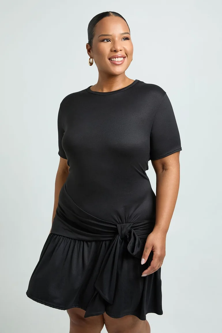 Plus Drop Hem T-Shirt Dress - black - 1