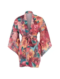 Yellow-Multicolor Animal Belted Short / Mini Woven 100% Polyester Kimono & Kaftan - 1