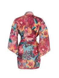Yellow-Multicolor Animal Belted Short / Mini Woven 100% Polyester Kimono & Kaftan - 3