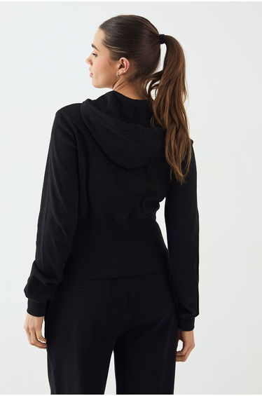 DSGN Studio Button Through Cinched Hooded Rib Top - black product thumbnail 2