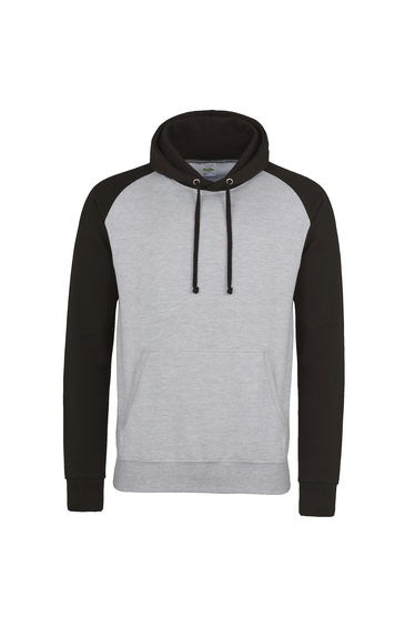 Awdis Just Hoods Adults Unisex Two Tone Hooded Baseball Sweatshirt/Hoodie - Heather Grey/Jet Black