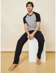 Colorblock Raglan Sleeve T-Shirt and Pyjama Set - 1