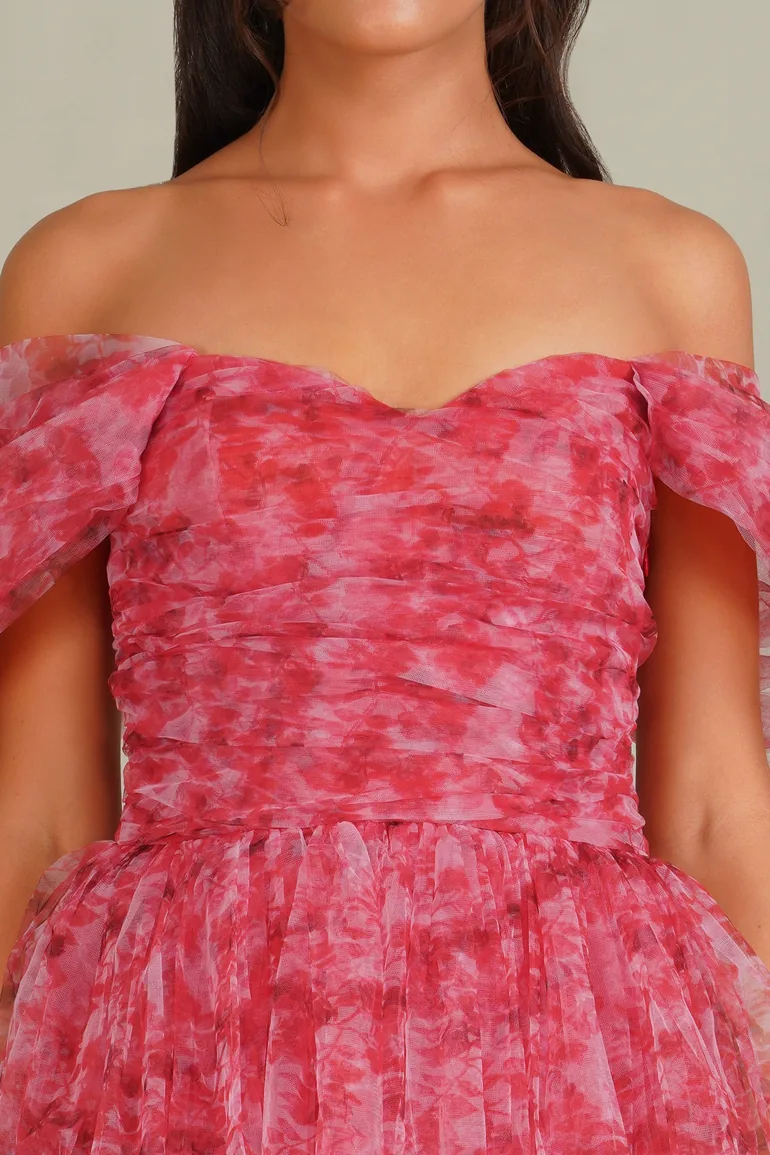 Sydney Tulle Maxi Dress in Red Print - 2