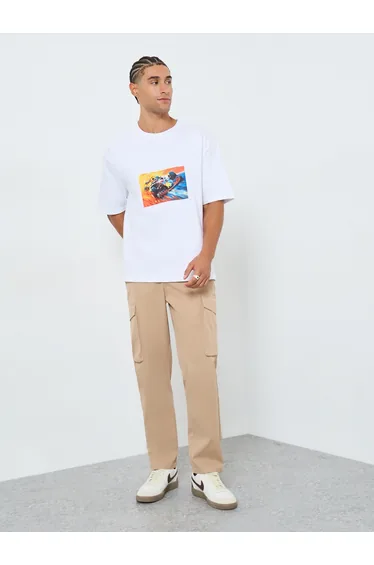Men White Graphic Print Oversized T-Shirt