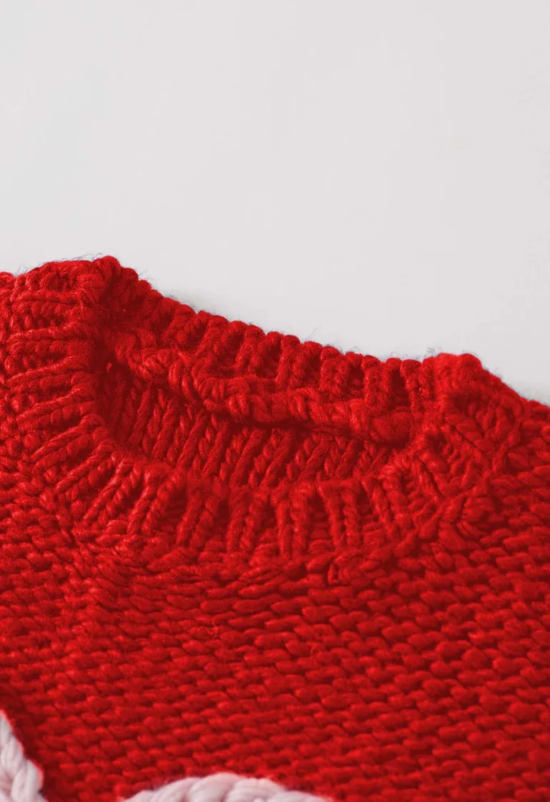 Braided Bowknot Hand Knit Sweater in Red - 4