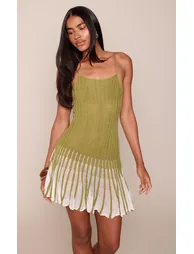 Green Filagree Cami Contrast Pleat Micro Mini Dress - 1