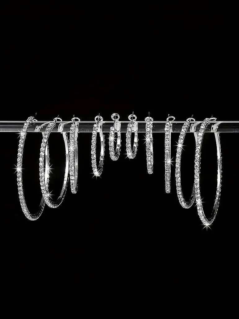 Set of 5 - Embellished Hoop Earrings