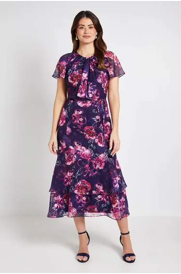 Floral Burn Out Twist Midi Dress