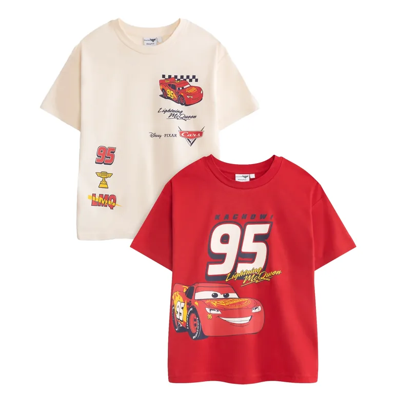 Cars Boys Lightning McQueen Short-Sleeved T-Shirt (Pack of 2) - Multicoloured