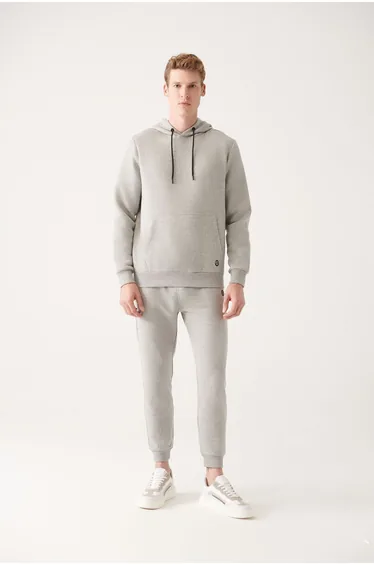 Gray Unisex Collar Inner Fleece 3 Thread Cotton Regular Fit  Hoodie