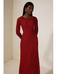Lace Corset Long Sleeve Maxi Dress - 2