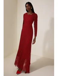 Lace Corset Long Sleeve Maxi Dress - 4