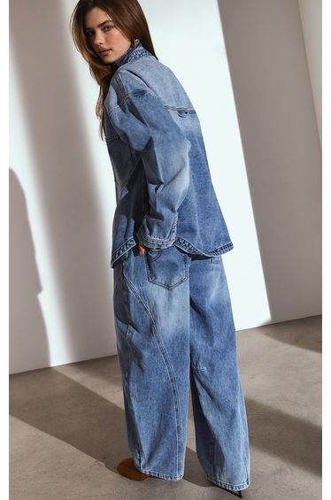 Mid Blue Seam Detail Barrel Jeans product thumbnail 3