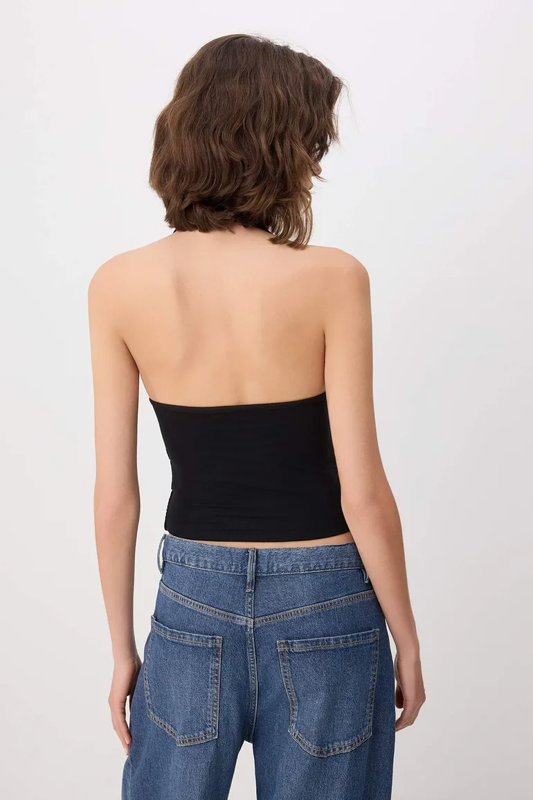 Black Fitted/Bodycon Halter Neck Soft Knitted Blouse with Accessories - 3