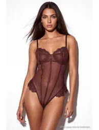 Brown Tulle Lace Detailed Covered Rope Strap Snap Fastener Knitted Body