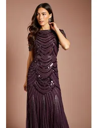 Cape Shoulder Embellished Midi Dress - 3