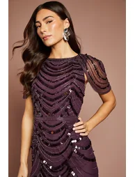 Cape Shoulder Embellished Midi Dress - 1