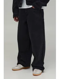 Asymmetric Button Through Baggy Fit Jeans - washed black - 1