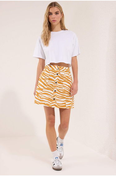 Yellow Animal Zebra Print Button Front Mini Skirt product thumbnail 2