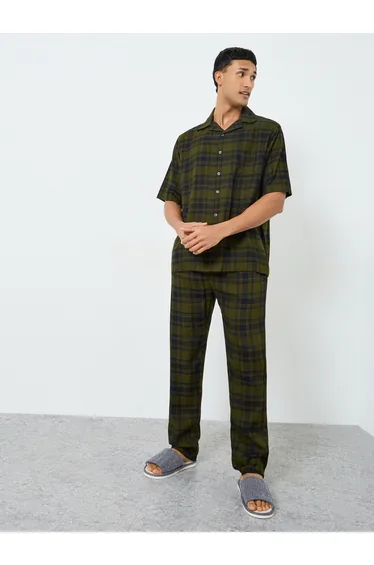 Men Checked Woven Shirt and Pyjama Set