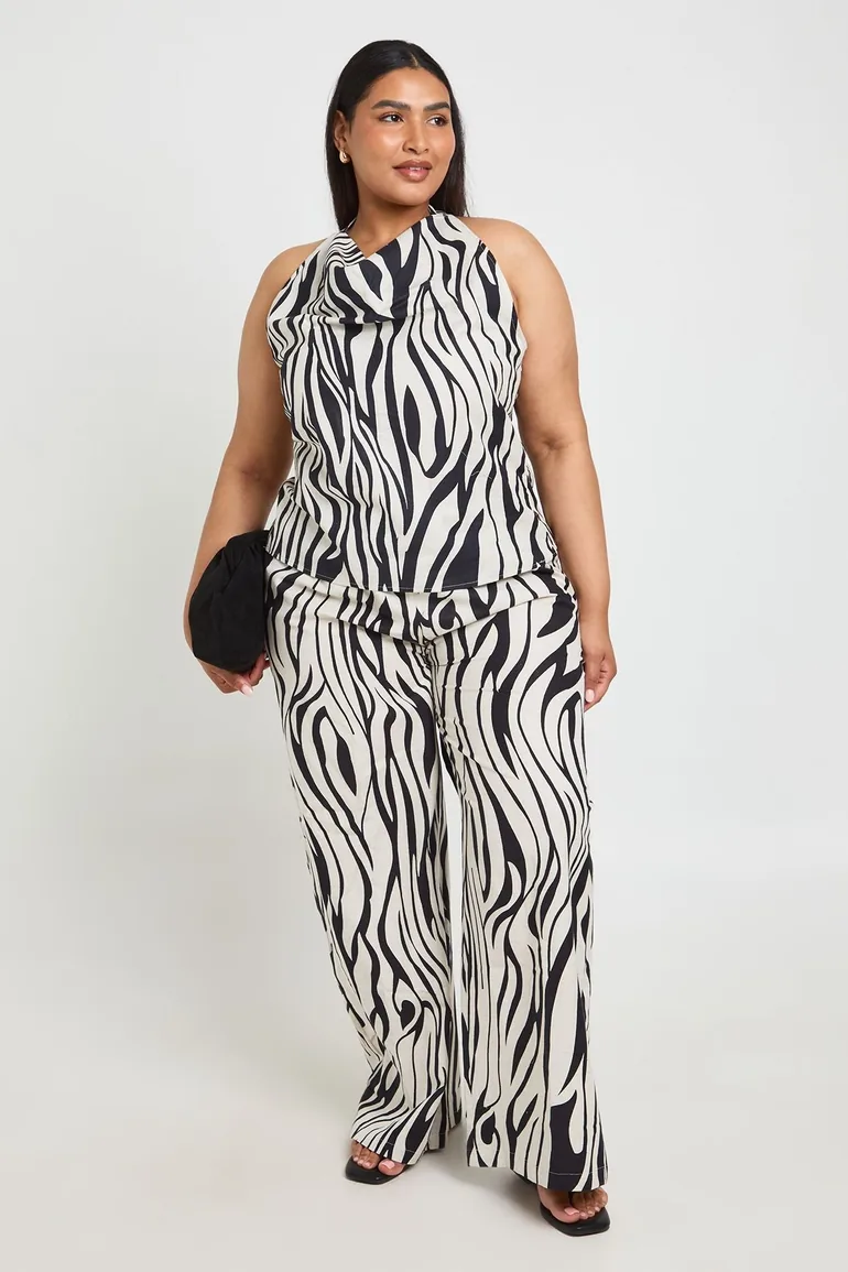 Plus Zebra Linen Cowl Neck Top - zebra - 2