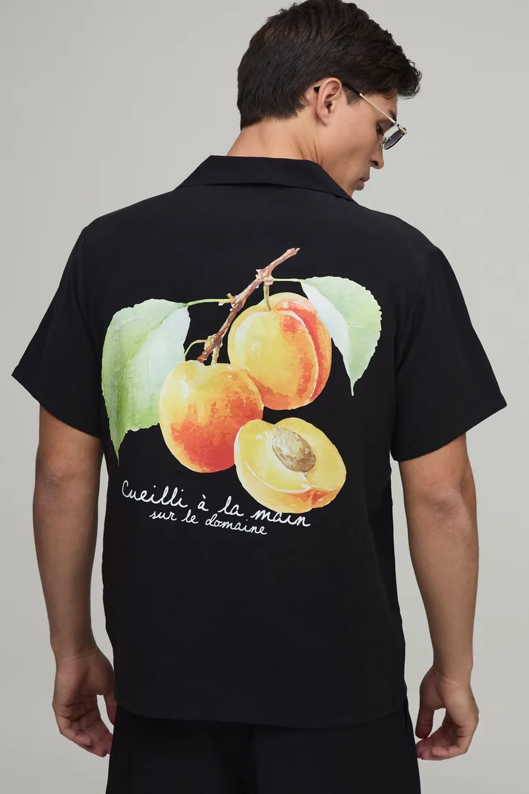 Regular Fit Fruit Back print Short Sleeve Shirt - black - 1
