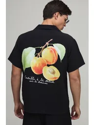 Regular Fit Fruit Back print Short Sleeve Shirt - black - 1