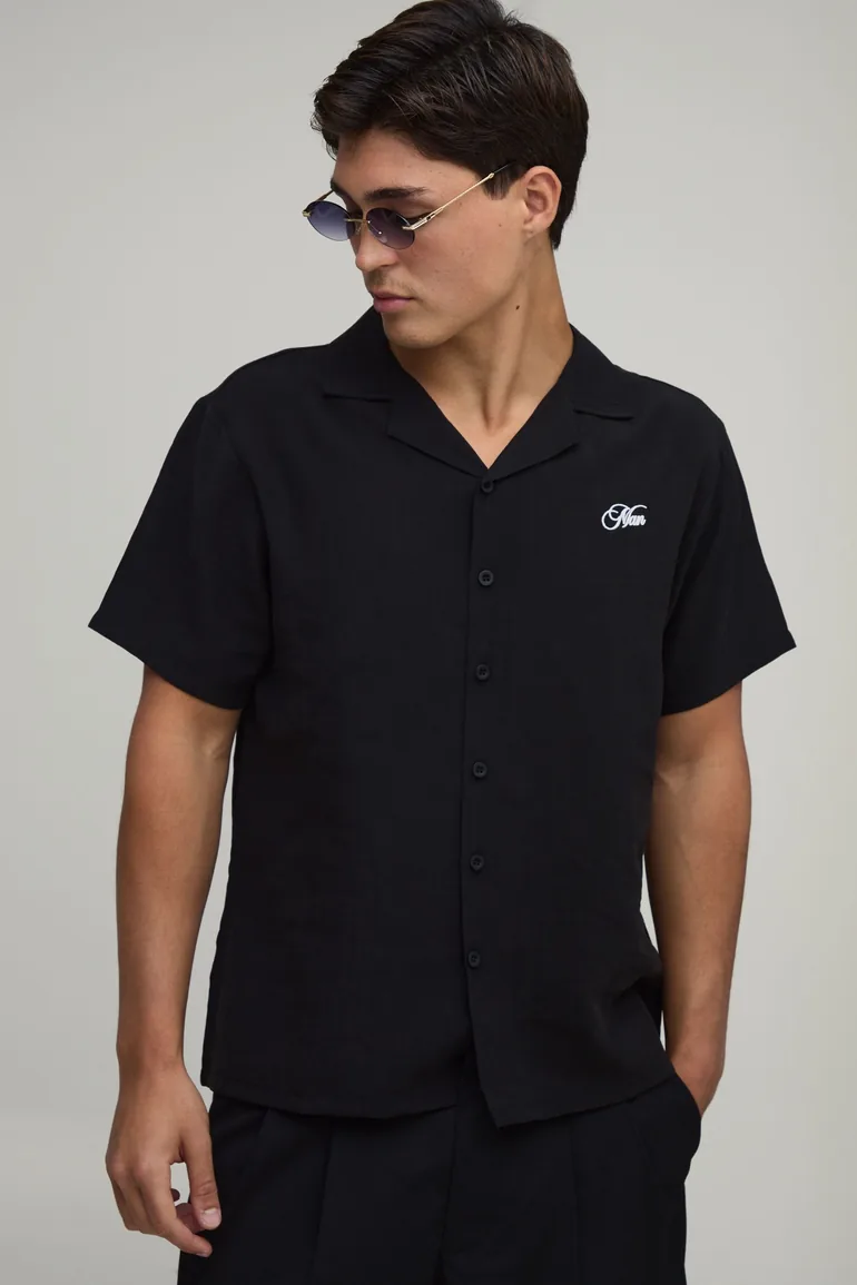 Regular Fit Fruit Back print Short Sleeve Shirt - black