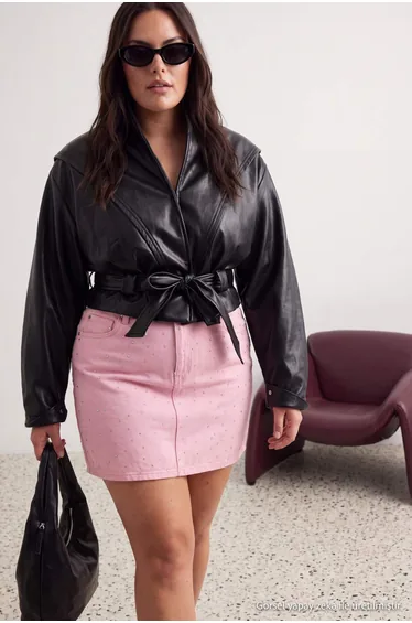 Pink Denim Plus Size Skirt